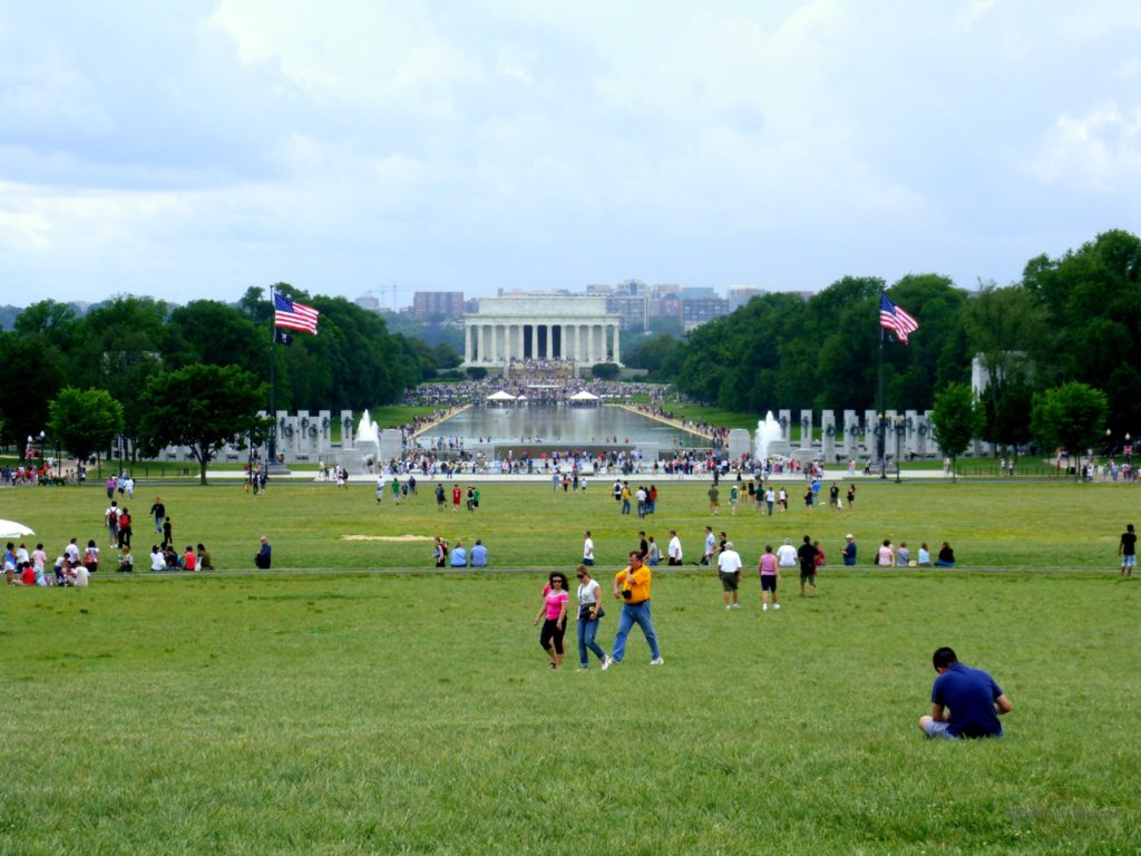 National Mall in Washington, DC over the 4th of July with the Lincoln Monument