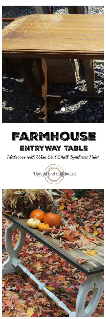Check out this transformed table! Farmhouse Entryway Table makeover using Wise Owl Chalk Synthesis Paint. 