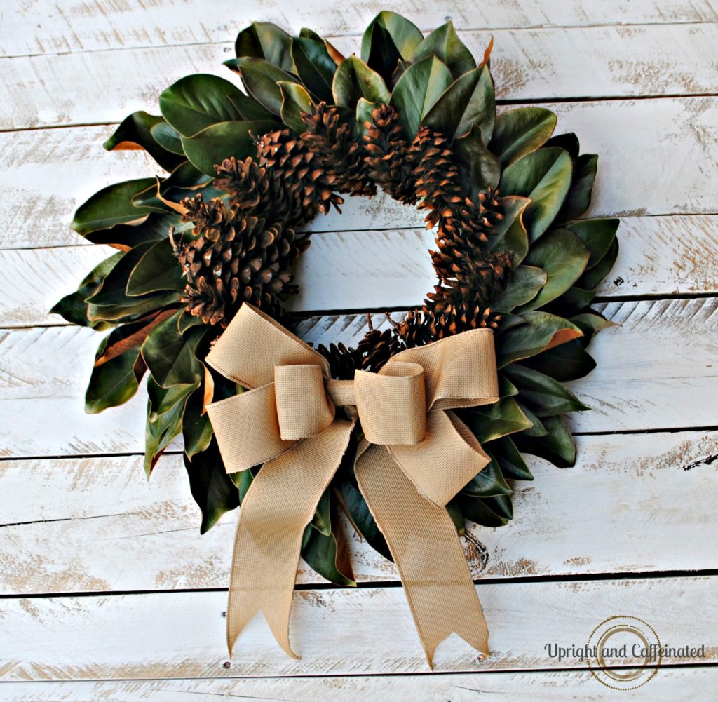 Natural Fall Wreath: Magnolia Leaves and Pine Cones