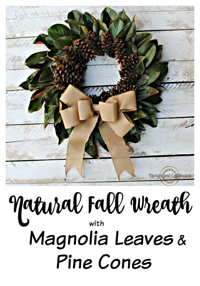 Check out this stunning natural fall wreath made with magnolia leaves and pine cones!