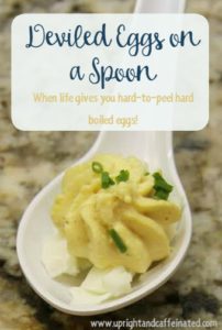 When life gives you hard-to-peel hard boiled eggs, make deviled eggs on a spoon. A full tutorial on how to make adorable deviled eggs on a Chinese-style soup spoon when your egg whites stick to the shell. Great alternative to a traditional deviled egg recipe.