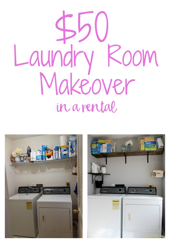 Check out this amazing DIY project. $50 laundry room makeover in a rental. Seriously, that only cost fifty dollars!