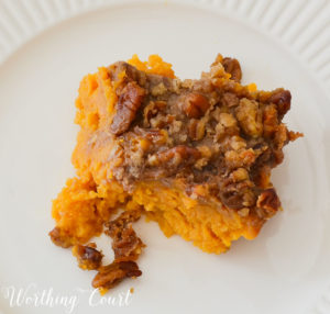 Sweet potato casserole isn't just for Thanksgiving! Bring this side dish to your next potluck and everyone will love it! 