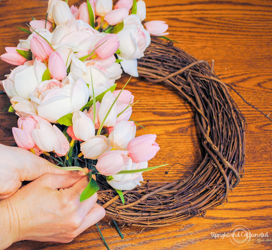 Fake tulips were perfect for this summer wreath. 