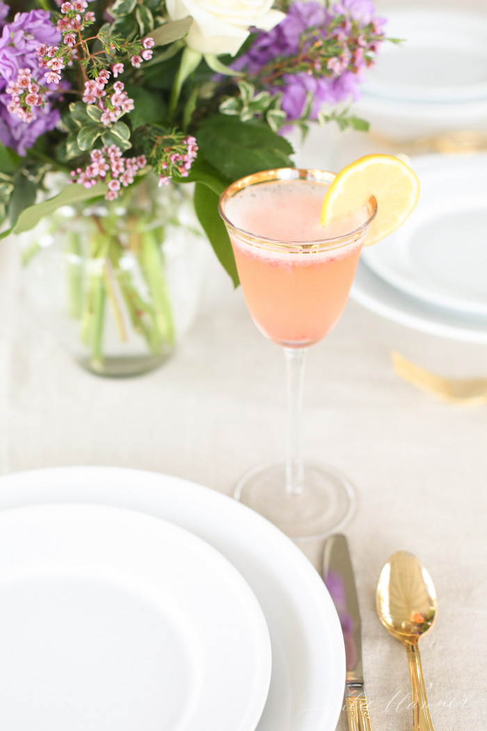 This mimosa would be perfect for a mimosa bar for Mother's Day brunch cocktails. 