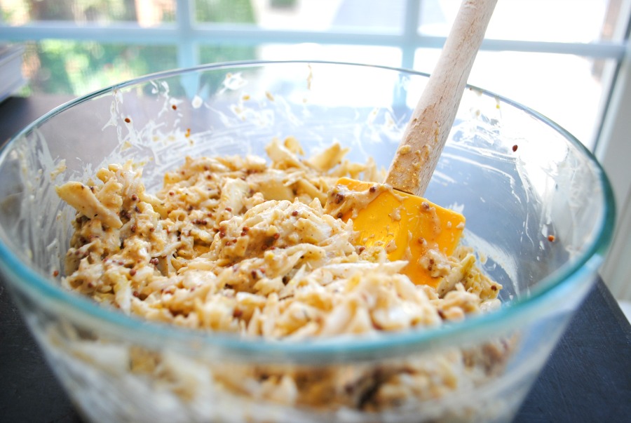 Gently mix ingredients for this real Maryland crab cake recipe, taking care not to break up the jumbo lump crab meat. 