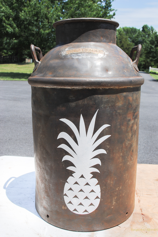 Using a Cricut Explore Air 2 to make a pineapple stencil for this milk can planter. 