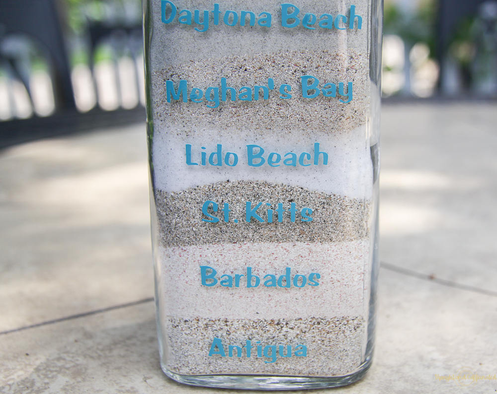 Layer sand from the beach to make this simple beach souvenir. 