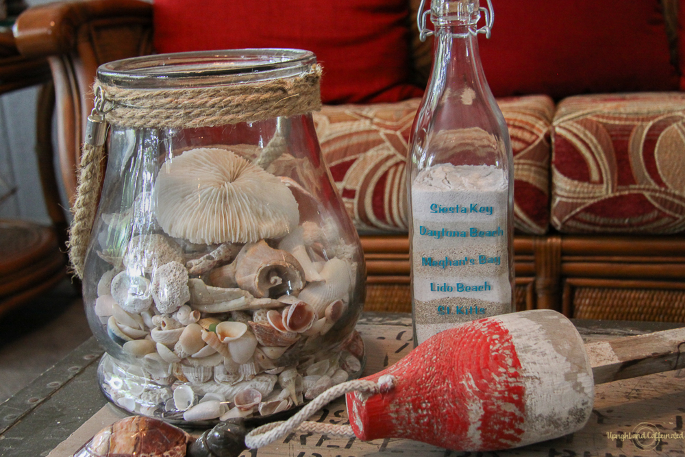 This DIY beach souvenir is lovely in this screened in porch. 