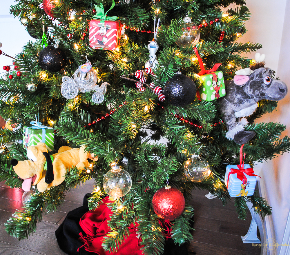 use solid colored balls and Disney ornaments to make a Disney themed tree! 