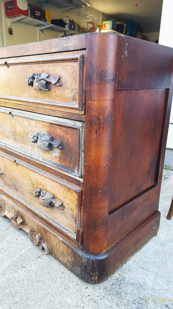 Half way through applying salve to this antique dresser. 