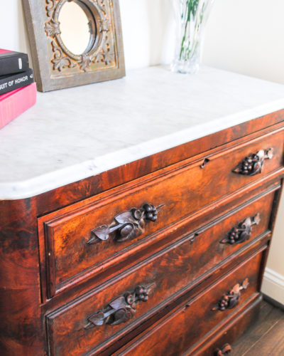 This antique dresser was finished with Wise Owl Lemon Verbena Furniture Salve.