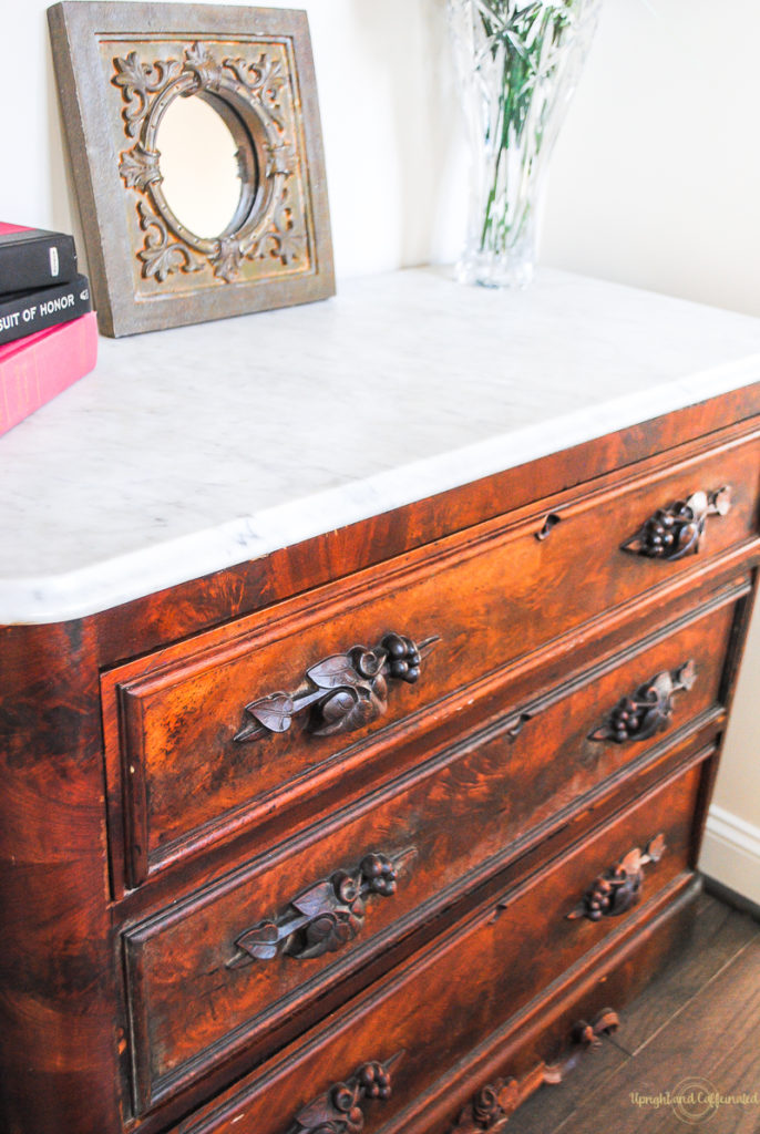 This antique dresser was finished with Wise Owl Lemon Verbena Furniture Salve. 