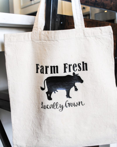 This custom tote bag is perfect for weekend shopping at the farmers market.