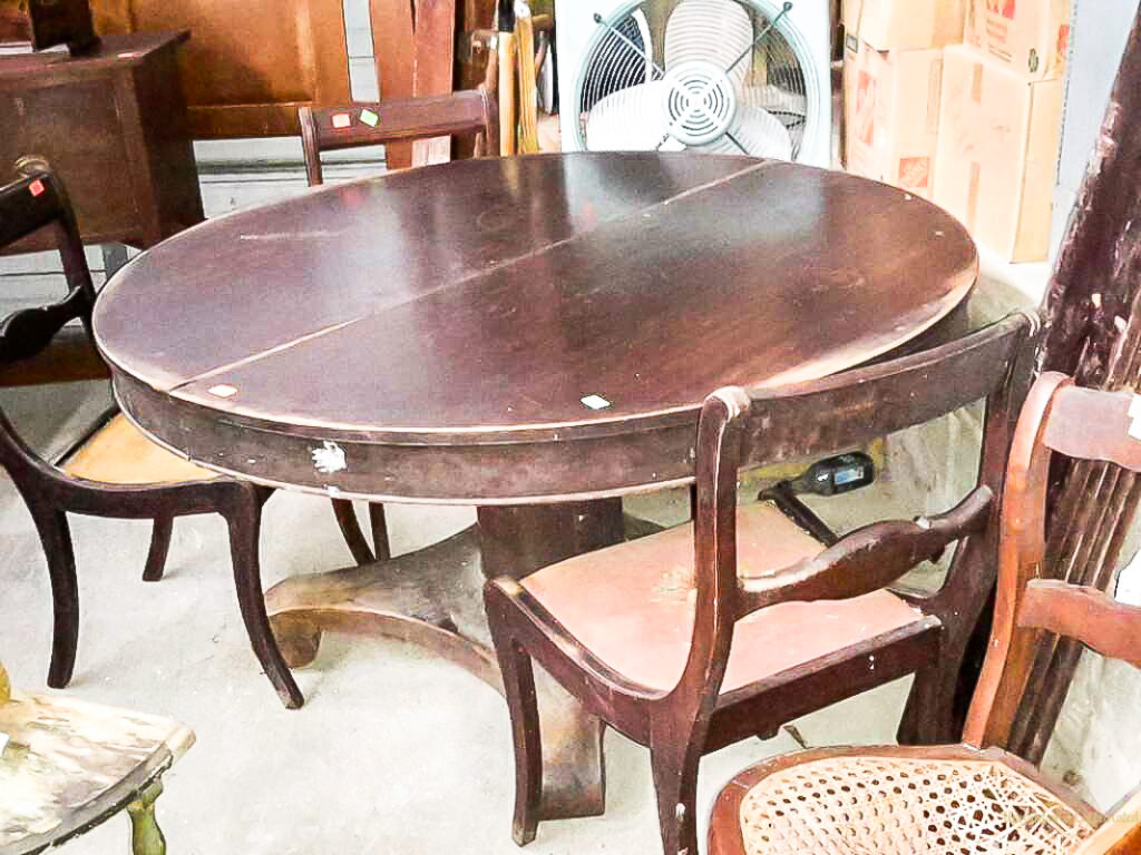Scored this round dining table from an online auction. Wait until you see what it looks like now!