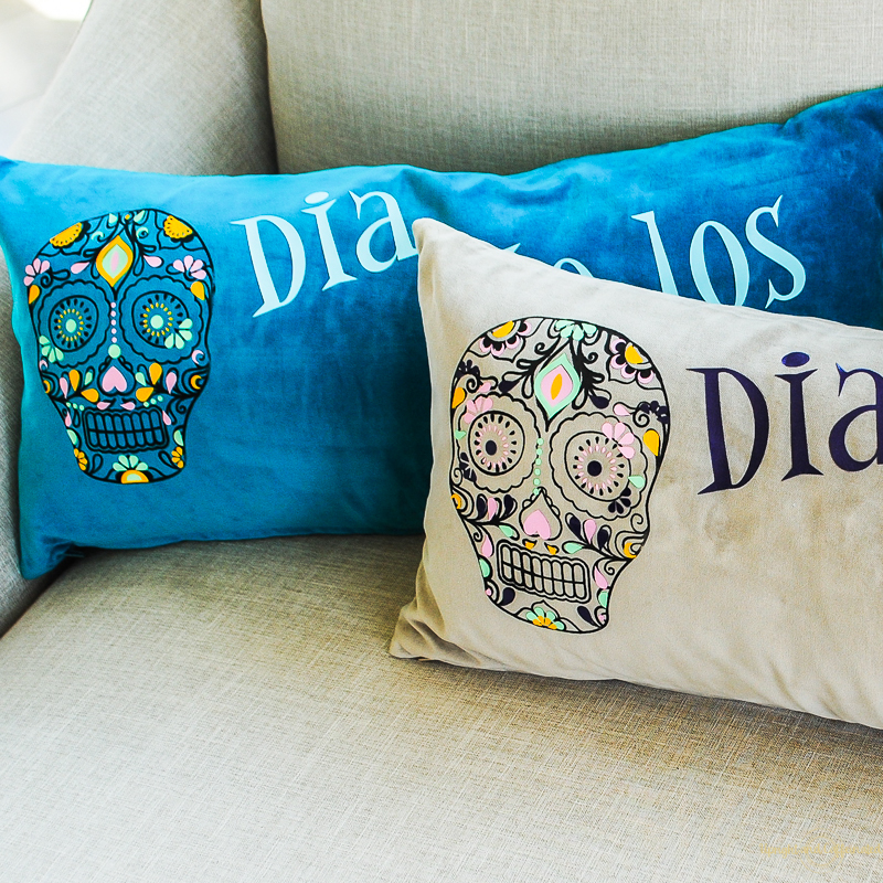 These pillows are made with HTV vinyl and are inspired by Disney's Coco. 