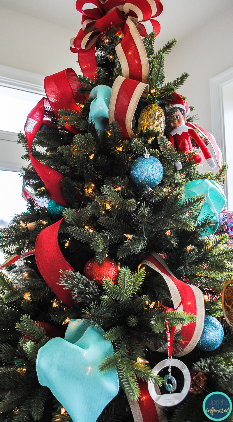 Christmas tree decorated with ribbon