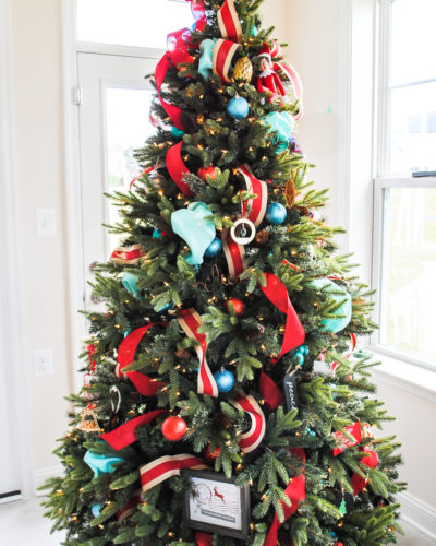 Christmas tree decorated with ribbon