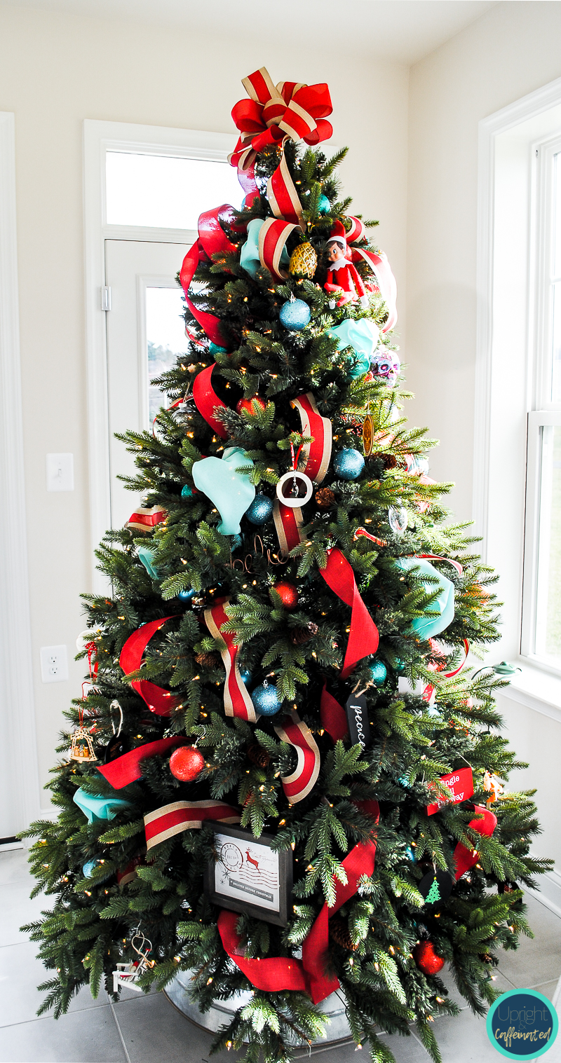 Christmas tree decorated with ribbon