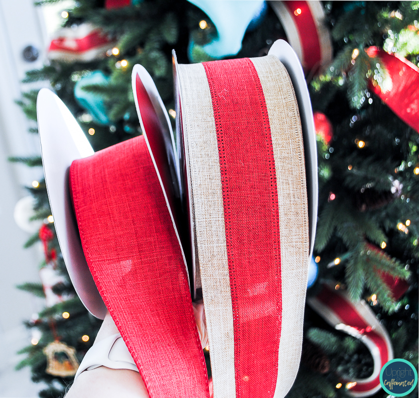 Christmas tree decorated with ribbon